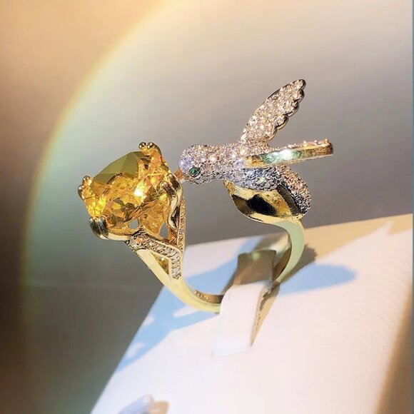 Jewelry | Womens Rhinestone Yellow Hummingbird Ring Adjustable | Poshmark